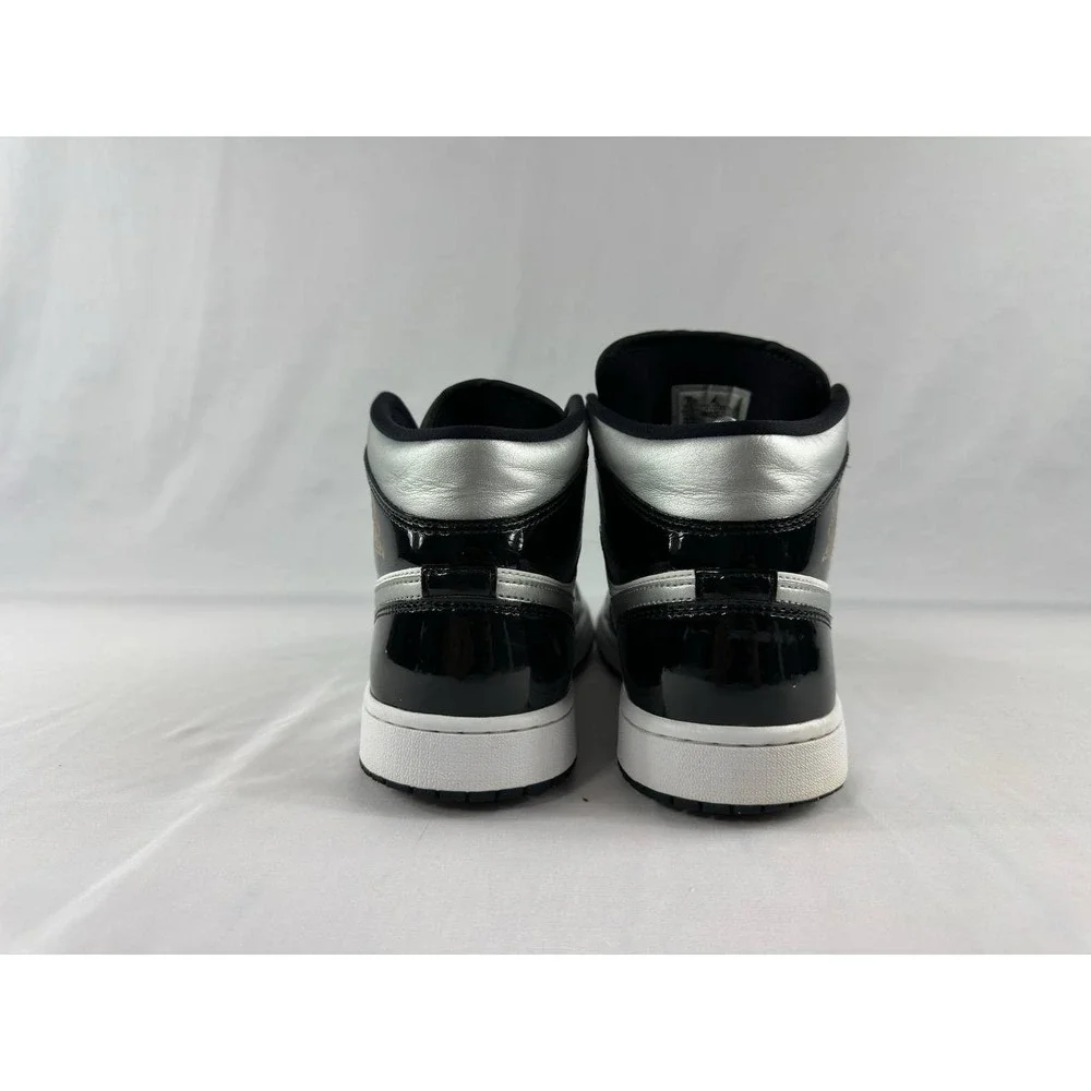 Nike Jordan 1 Mid SE Patent Black White Metallic Silver HV0789-010 Men's Size 9